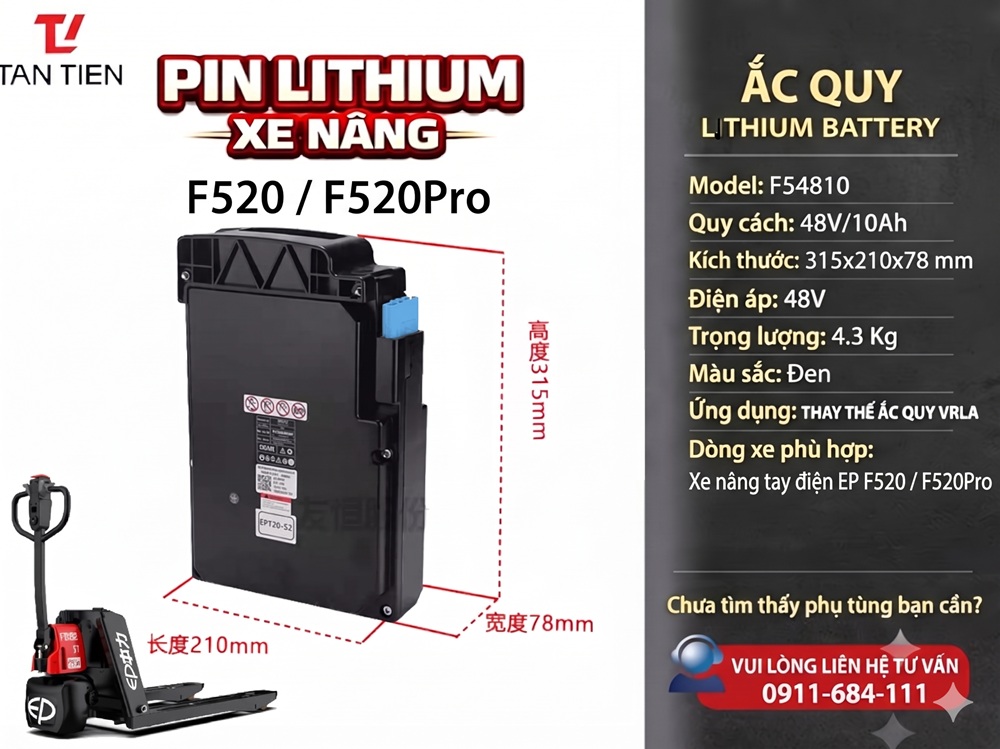Pin Xe Nâng EP F520 48V/10Ah